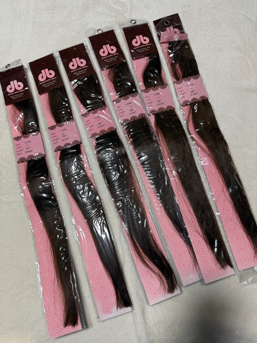 Donna Bella Hair Extensions, Level 6, 22 inch straight I-link technique, 6 packs